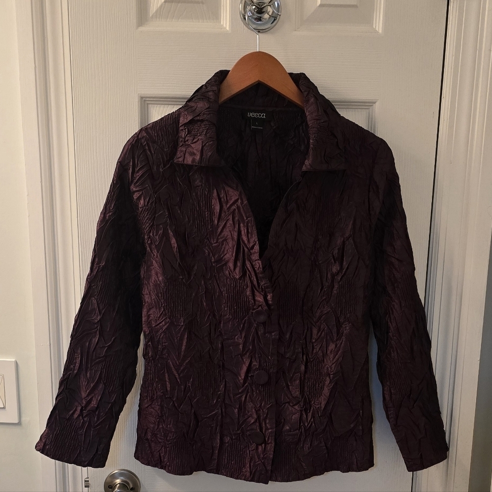Veeca Women's Purple/Plum Crinkled Top/Jacket, 3 Button, Size L (1202)
